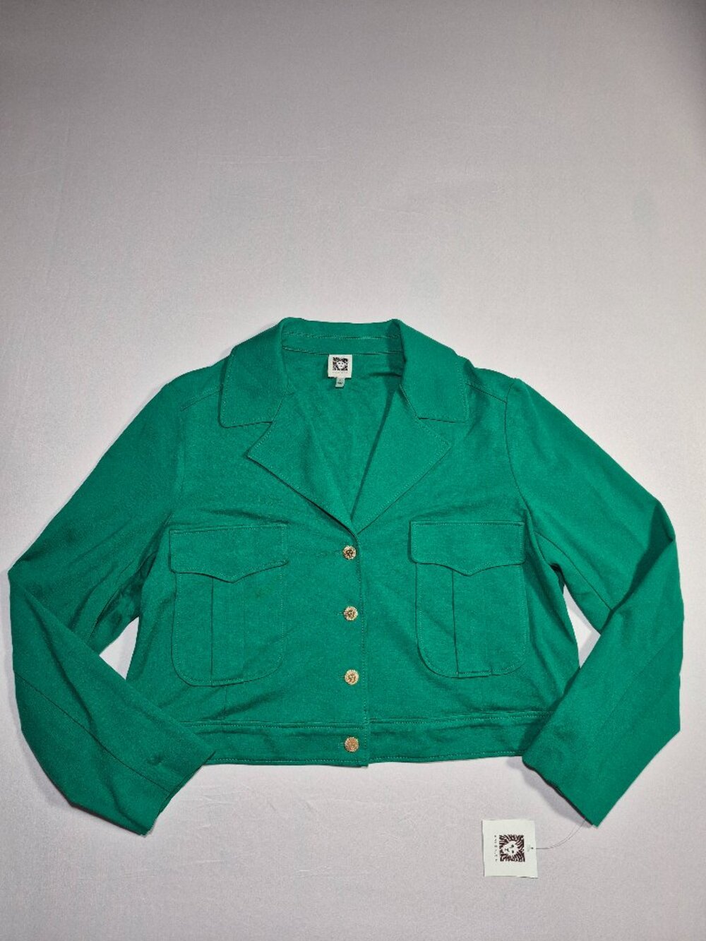 NWT Anne Klein Drake Cropped Jacket Women's Sz XL Vivid Green Blazer Gold Button